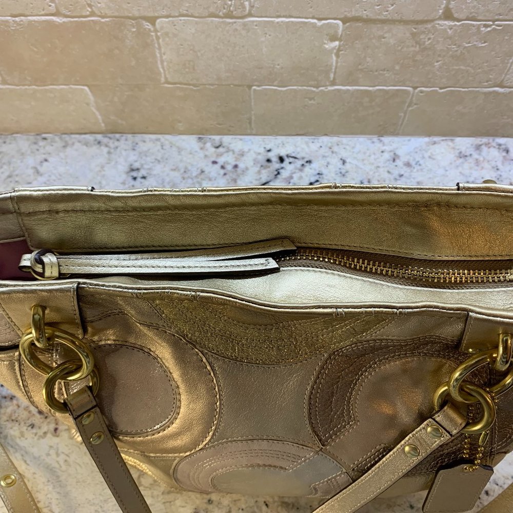 Coach Gold Inlaid Op Art Handbag 14833 Tote Crossbody - Picture 6 of 16